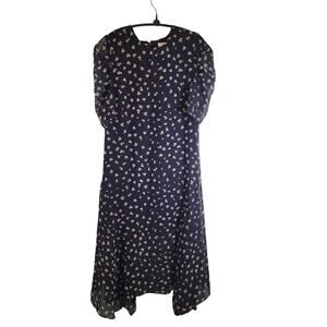 H&M Dress Womens Sz10 Floral Chiffon Lined Flowy Side Slit Blue Yellow